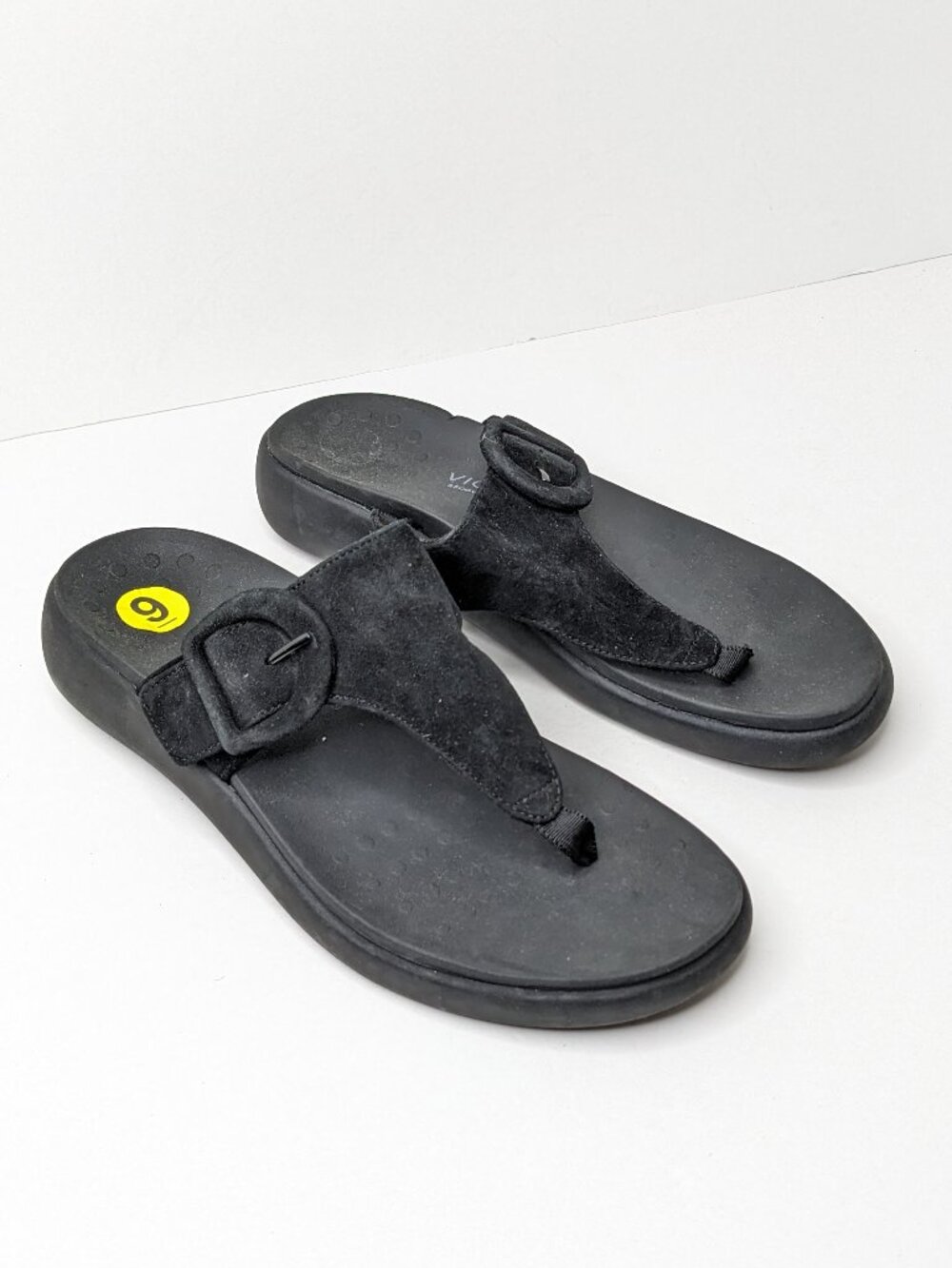 Vionic Activate RX Recovery Thong Sandals Black Suede Womens 9